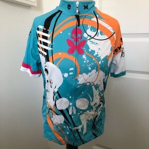 YDesigns Colorful Skull & Butterfly Cycling Jersey - Teal, Orange, White, Pink